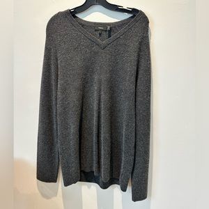 Theory 100% Cashmere Sweater Men Large Gray V-neck Pullover